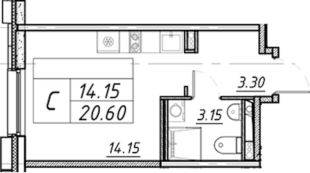 Квартира студия 20.6 м², 3/16 эт., ЖК «Avenue Apart Pulkovo»